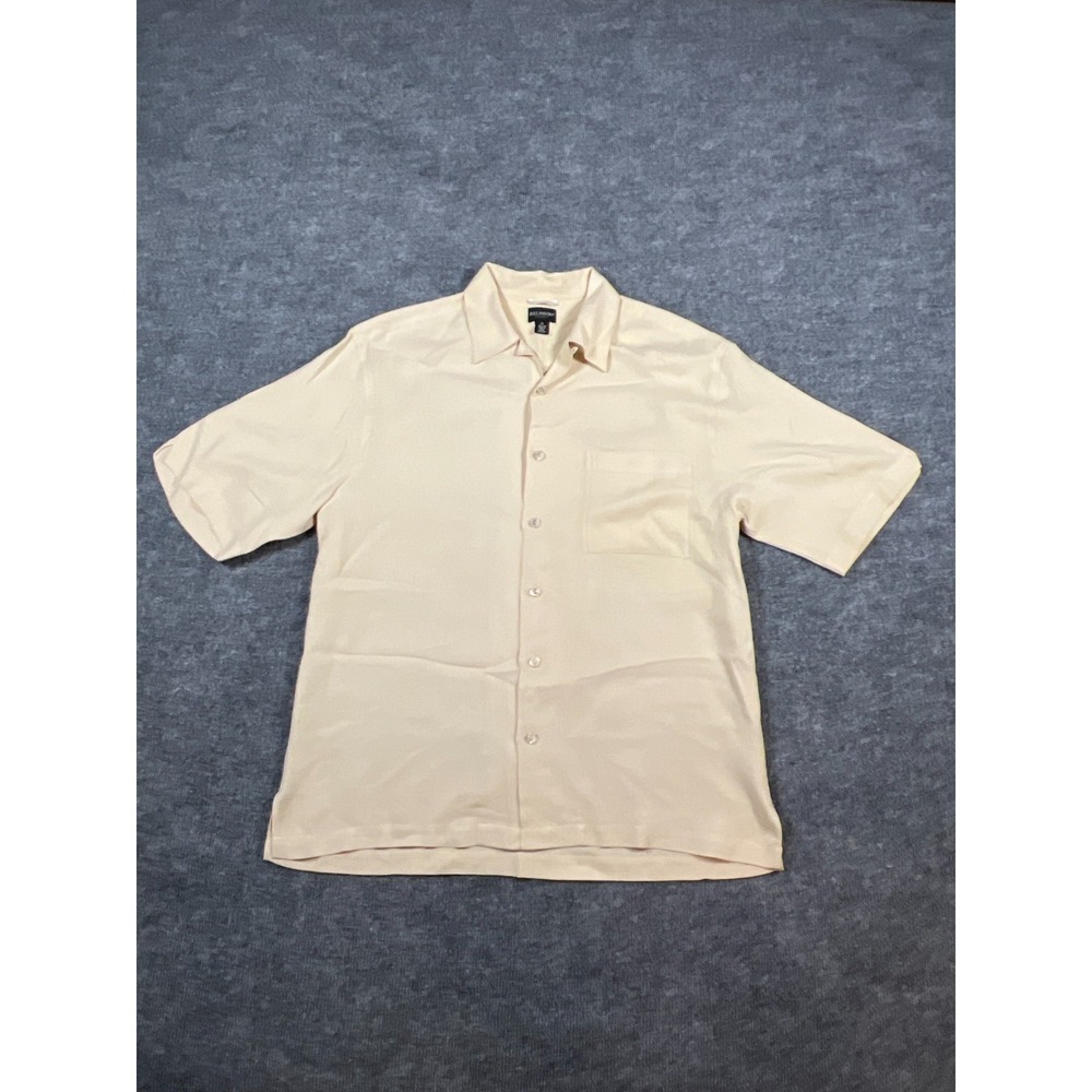 Reunion Shirt Mens Beige Medium 100% Silk Pleated Casual Everyday Wear Button Up